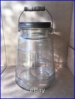 Rare Vintage Owens-Illinois Glass Co. 1 Gallon Butter Churn Jar withWood Handle