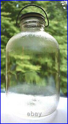 Rare Vintage Textured One Gallon Hazel Atlas Glass Jar Metal Handle Dee's Lid