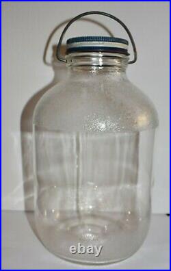 Rare Vintage Textured One Gallon Hazel Atlas Glass Jar Metal Handle Dee's Lid