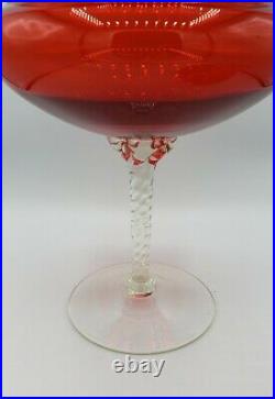 Red Empoli Glass Apothecary Candy Jar Clear Glass Spiral Stem Base Finial