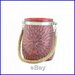 Red Glass Jar Candleholder with Embossed Flower & Rope Handle 10 Lot NIB