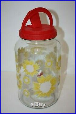 Red Sunflowers Print Glass Sun Tea Jar Jug Pitcher With Spout and Handle