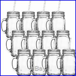 Redneck Sipper Drinking Jar with Handle 16oz Glass Mason Jar Acrylic Straw 12 Pack