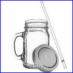Redneck Sipper Drinking Jar with Handle 16oz Glass Mason Jar Acrylic Straw 4 Pack
