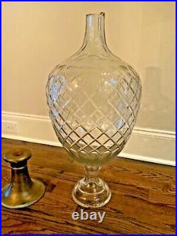 Regency Midcentury modern MCM floral decor Diamond Crystal glass huge 29 Vase