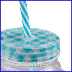 Relaxdays Drinking Mason Jam Jars with Straws and Handles, Set of 8, 400 ml, Col