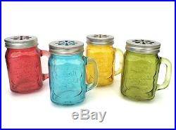 Retro Coloured Glass Drinking Jar With Handle & Lid Vintage Wedding BBQ Party
