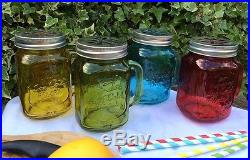Retro Coloured Glass Drinking Jar With Handle & Lid Vintage Wedding BBQ Party