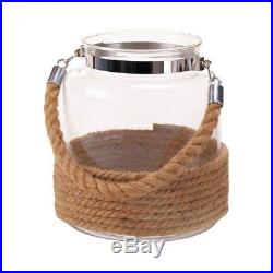 Rope-Wrapped Jar Candleholder with Rope Handle Nautical Coastal 4 Lot Lg & Sm