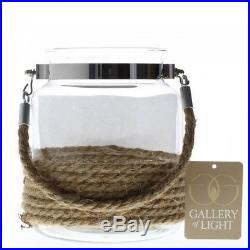 Rope-Wrapped Jar Candleholder with Rope Handle Nautical Coastal Set of 4 NIB