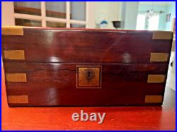 RosewoodMahogany 1825 writing box w Sheffield plate glass jars & nib flint