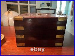 RosewoodMahogany 1825 writing box w Sheffield plate glass jars & nib flint