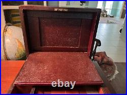 RosewoodMahogany 1825 writing box w Sheffield plate glass jars & nib flint