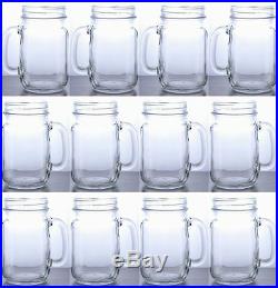 Rustic Bridal Mason Jar with Handles Clear Mason Drinking Jar Set Lot of 12 jars