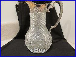 S38 Antique Abp Cut Glass Syrup Milk Pitcher Silver Top Handled Kitchen Ware Jar