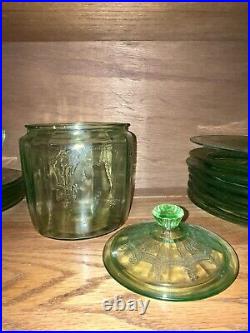 SALE? Antique 1930's Cameo Ballerina Green Depression Glass Cookie Jar