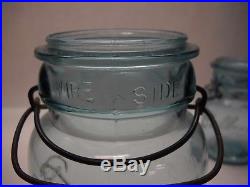 SET OF 3 BALL Ideal MASON Style Jars BLUE GLASS Tops Metal HANDLES 2 SIZES