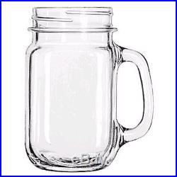 SET OF 6 ICED TEA DRINKING MASON JAR GLASS 16 OZ WithHANDLE LIBBEY GLASS 97084
