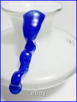 S. Puccini Art Glass Vase Italy Murano White Blue Handles 5½