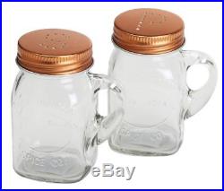 Salt and Pepper Shaker Set Mason Jar with Copper Lid, glass handle, clear box