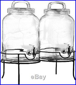 Savannah 1.5 Gallon Mason Jar Double Beverage Dispenser Set of 2 with Handle Lids
