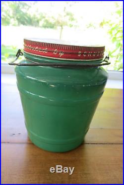 Schusters Herring Tidbits old glass jar, metal lid, Milwaukee, metal wire handle