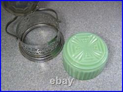 Seldom Seen Chrome Jam Jar with Ribbed Jadeite Green Glass Liner