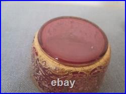 Sensational Antique Moser Cranberry Glass Floral Swag Enamel Jar