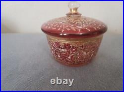 Sensational Antique Moser Cranberry Glass Floral Swag Enamel Jar