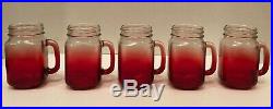 Set 5 Core Glassware Red Ombre Fade Mason Jar Glasses 16oz withHandle No Lid