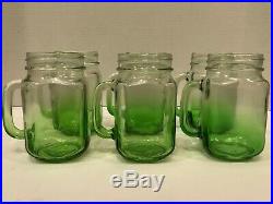 Set 6 Core Glassware Green Ombre Fade Mason Jar Glasses 16oz withHandle No Lid