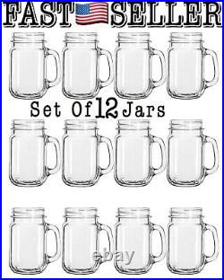 Set Of 12 Libbey Glass Drinking Jar with Handle, 16oz Handled Glass Mugs NEW