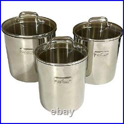 Set Of 3 All-Clad Stainless Steel Canisters Glass Lids All Clad Graduated Sizes