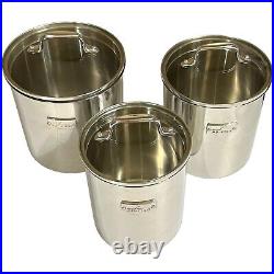 Set Of 3 All-Clad Stainless Steel Canisters Glass Lids All Clad Graduated Sizes