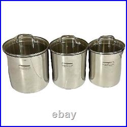 Set Of 3 All-Clad Stainless Steel Canisters Glass Lids All Clad Graduated Sizes