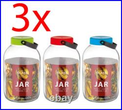 Set Of 3 Glass Canister Kitchen Food Storage Jars Organiser Handle Containers