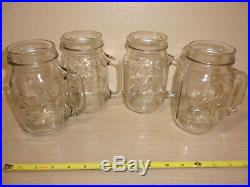 Set Of 4 Clear Glass Handled 32 Oz Wide Mouth Mason Jar Mugs