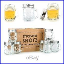 Set Of 8 Mini Mason Jar Shot Glasses With Handles Leak Proof Lids Shotglass Cup