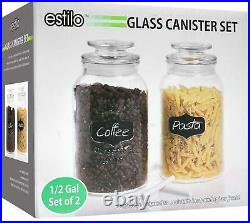 Set of 2 Glass Food Storage Canister Jar with Airtight Lid and Chalkboard Labels