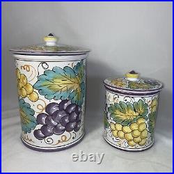 Set of 2 SBERNA DERUTA DIPINTO A MANO ITALY Canisters with Lids Art Glass Grapes