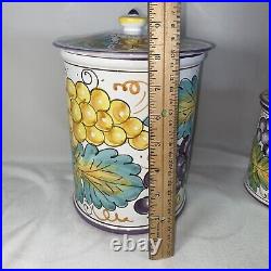 Set of 2 SBERNA DERUTA DIPINTO A MANO ITALY Canisters with Lids Art Glass Grapes
