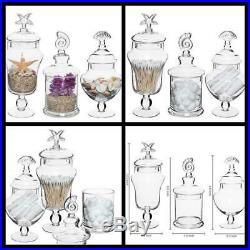 Set of 3 Clear Glass Apothecary Jars Seashell Handle Food Canisters Decor NEW