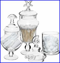 Set of 3 Seashell Handle Clear Glass Apothecary Jars / Food Storage