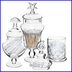 Set of 3 Seashell Handle Clear Glass Apothecary Jars / Food Storage Canisters /