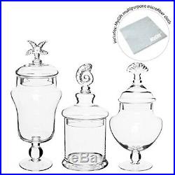 Set of 3 Seashell Handle Clear Glass Apothecary Jars/Food Storage Canisters