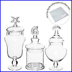 Set of 3 Seashell Handle Clear Glass Apothecary Jars / Food Storage Canisters