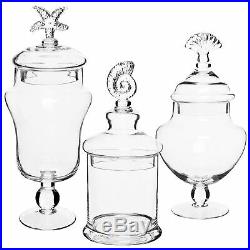 Set of 3 Seashell Handle Glass Apothecary Jars / Food Canisters / Centerpieces