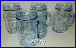 Set of 4 Blue Country Fair Rooster Chicken Handle 16 oz Glass Drinking Pint Jars