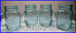 Set of 4 Blue Pint Size Glass Mason Jar Mugs