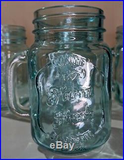 Set of 4 Blue Pint Size Glass Mason Jar Mugs